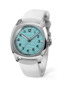 Undone Terra II Blue Lagoon with light blue grenade dial on a white rubber strap