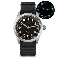 Militado ML08 (VH31) Spirit with black dial and cream numerals on black nylon strap