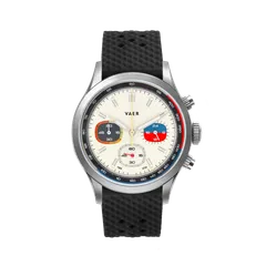 Vaer RS1 Rally Chronograph Cream 40mm on black waffle strap