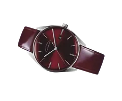 ELKA D07-0810, sunbrushed bordeaux dial, on the 0810 veau glacé strap (dark brown per ELKA, burgundy-toned in the photo)