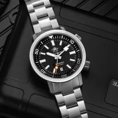 Addiesdive AD2541 with black dial and orange accents