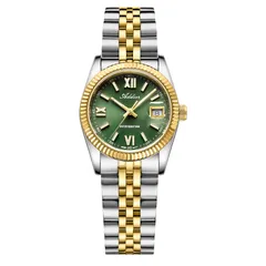 Addies AW25901 two-tone with gold fluted bezel and green dial on the two-tone jubilee bracelet