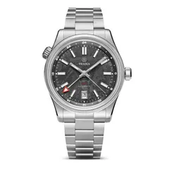 Traska Venturer GMT Meteorite Dark, anthracite meteorite dial, on bracelet, front view