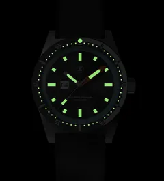 Zelos DMT 500m Diver without date (Zelos render), lume on dial, hands and bezel