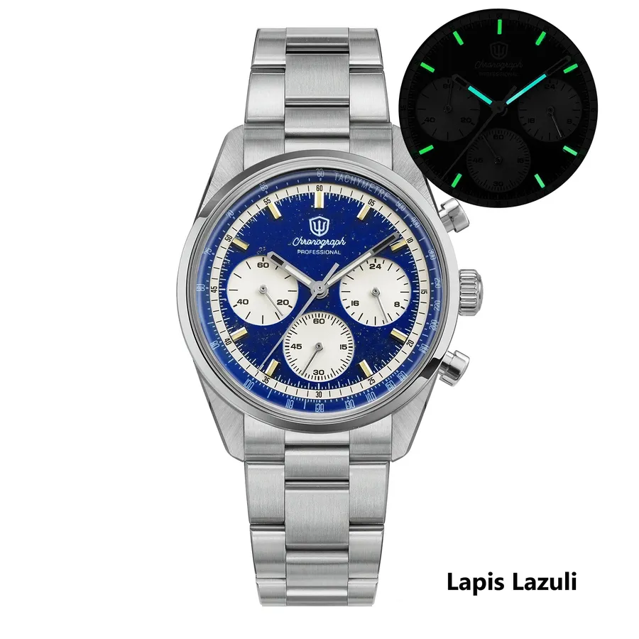 Watchdives WD0526 with lapis lazuli dial and white subdials on the steel bracelet