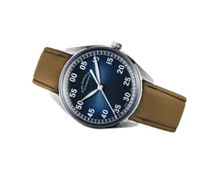 ELKA X11-0804, Ace x ELKA Diversity Series, gradient blue dial with white lumed Western Arabic numerals and no date, on cognac suede