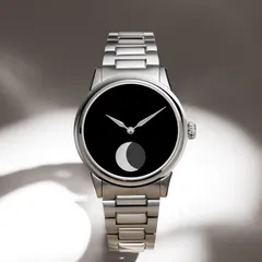Selten M1 Moonphase, Musou Black dial without chapter ring, on steel bracelet