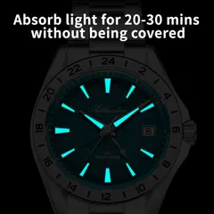 Addiesdive AD2548 lume shot of the blue dial, with blue-glowing indices and hands