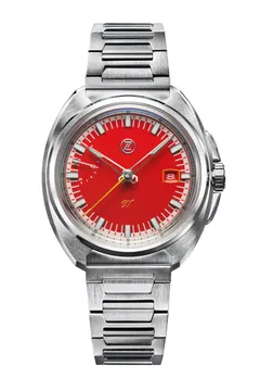Zelos GT 40mm Rosso, red dial, on steel bracelet