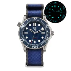 Watchdives WD007 39mm with blue wave dial on blue nylon strap