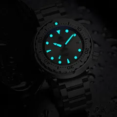 Addiesdive H5C lume shot, dial plots, hands and bezel pip glowing blue