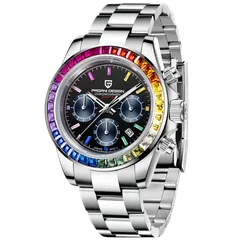 Pagani Design PD-1644 Rainbow with black dial, rainbow-coloured indices and gem-set rainbow bezel