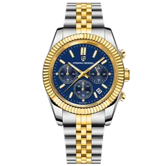 Pagani Design PD-1814 chronograph with blue dial and gold-tone fluted bezel