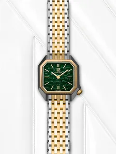 March LA.B Lady Mansart Tweed Emerald, gold bezel