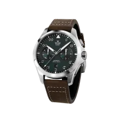 Wise Flyboy FL-04T in 904L steel, green dial with Thai numerals, on brown leather strap