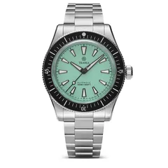 Traska Freediver, mint green semi-matte no-date dial, on bracelet, front view