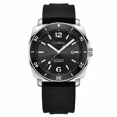 Cadisen C8199 with black dial and bezel on a black rubber strap