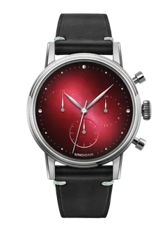 Undone Urban Redline chronograph with red dial on a black leather strap