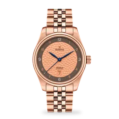 DuFrane Waterloo, rose gold PVD case, hammered copper dial