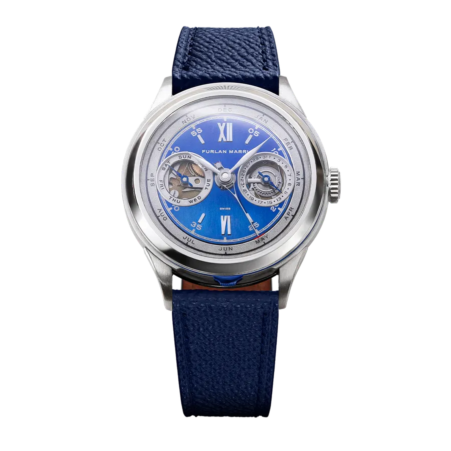 Furlan Marri Secular Perpetual Calendar with blue titanium dial, day and date sub-dials and Roman numerals