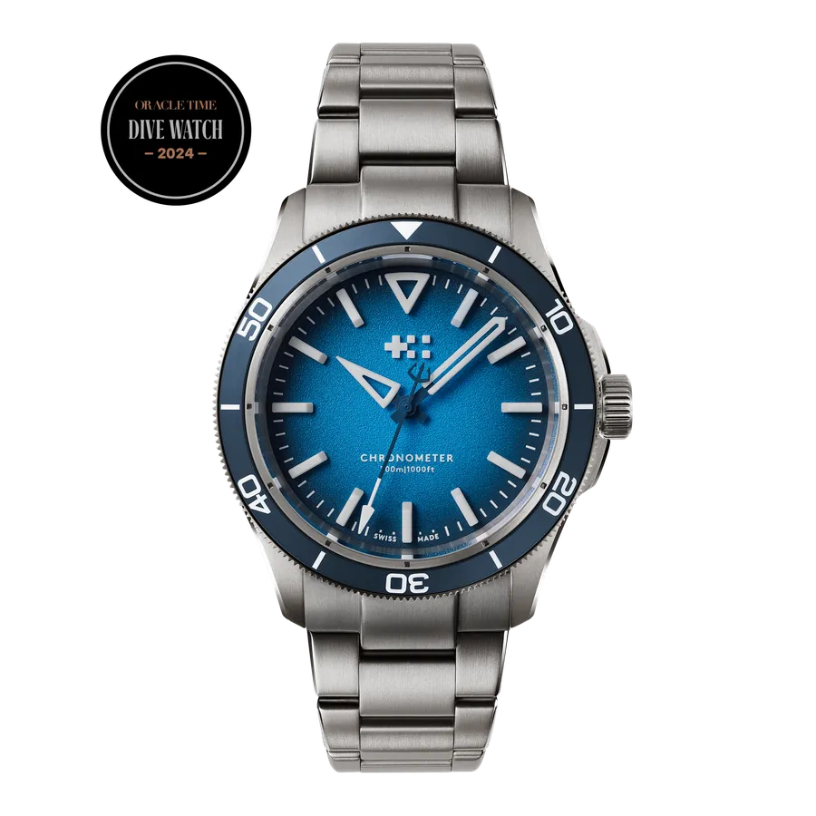Christopher Ward C60 Trident Lumière, blue dial on titanium Bader bracelet