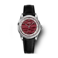 Wise Mahanakorn MH150 in 904L steel, red guilloché dial with silver numerals and hands, on black leather strap