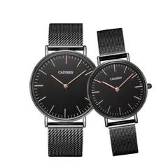 Cadisen C2025ML couple's set with black dials in black cases on black mesh bracelets