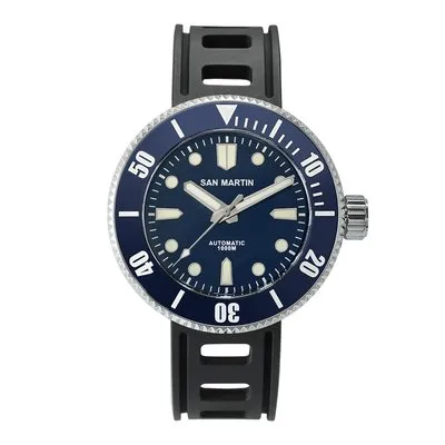 San Martin SN001-G-SN 46mm diver with blue dial and blue ceramic bezel on rubber strap
