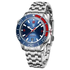 Pagani Design PD-1679 with blue dial and blue and red bezel on steel bracelet