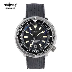 Heimdallr Titanium Tuna Can with black dial and black bezel on black rubber strap