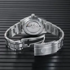 AddiesKIN K003 exhibition caseback showing the Miyota 9015, and the fold-over clasp
