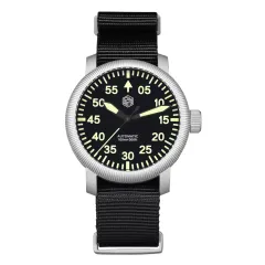 San Martin SN0143-G with black minute-numeral dial on black nylon strap