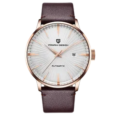 Pagani Design PD-2770 with rose-gold-tone case and white dial on brown leather strap