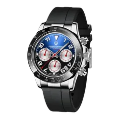 Pagani Design PD-1687 with steel case and blue dial with silver subdials on rubber strap