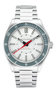 Astor+Banks Sea Ranger Polar Edition, white dial, grey 12-hour bezel, on steel bracelet