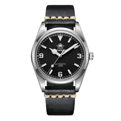 Addiesdive AD2112 with black dial on the black leather strap