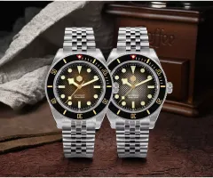 San Martin SN0128-B divers with black-brown and black-gray gradient grid dials and black ceramic bezels