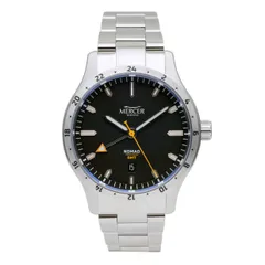 Mercer Nomad GMT Charcoal, charcoal dial with orange GMT hand and fixed steel 24-hour bezel on an oyster bracelet