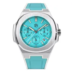 San Martin SN075-G-BR with light blue dial on light blue and white FKM strap