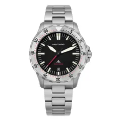 Militado ML16 (Ronda 515) with black dial, date at 6 and stainless steel bezel insert on steel bracelet