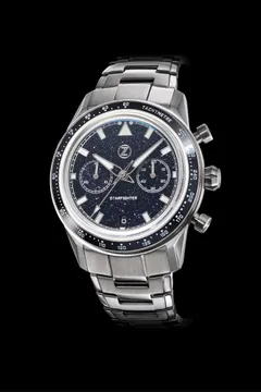 Zelos Starfighter Chronograph Aventurine, aventurine dial and black ceramic tachymeter bezel, on steel bracelet