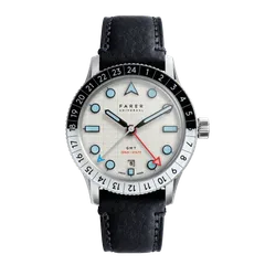 Farer GMT Bezel Maze III 40mm, pearlescent white grid dial and black-and-white bezel, on black St. Venere leather strap
