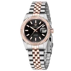 Pagani Design PD-1794M with black dial, rose-gold-tone fluted bezel and steel and rose-gold-tone bracelet