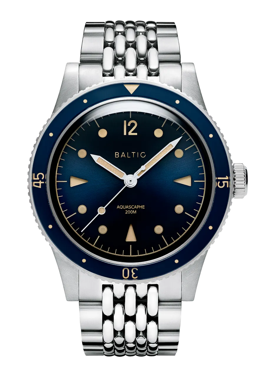 Baltic Aquascaphe Classic, blue gilt dial, on beads-of-rice bracelet