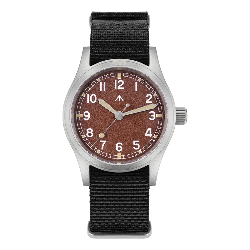 Militado ML12B with grained red-brown dial on black nylon strap