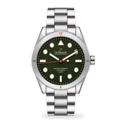 DuFrane Barton Springs MkIV, Live Oak matte green dial without date, on 3-link bracelet