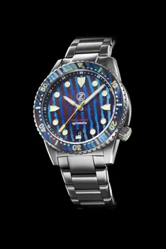 Zelos Mako V3 300m in steel, Ti-Damascus dial and bezel, on steel bracelet