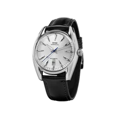 Wise Adamascus AD773A in 904L steel, silver sunburst dial with blue seconds hand, on black leather strap