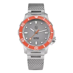 San Martin SN085-B with grey dial and orange bezel on mesh bracelet