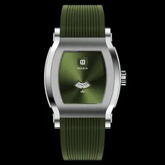 MAEN x Nico Leonard Grand Tonneau Jump Hour MNL.02 with green sunray dial on green strap